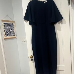 Pomander Place Navy Midi Dress with Cape Sleeves
